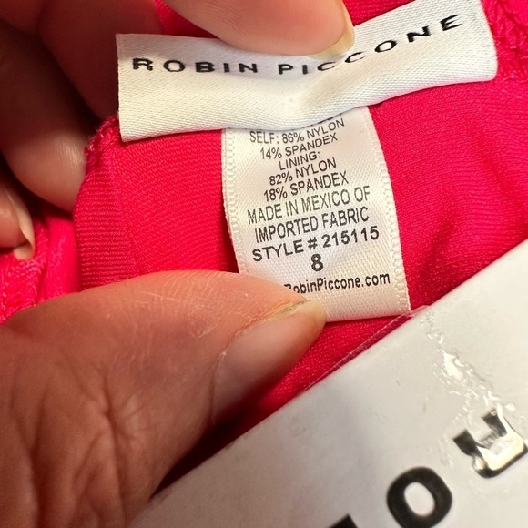 One Piece Swimsuit Pink and Orange Robin Piccone Hi Cut Cheeky Plunge 3425 Tags - Picture 8 of 12